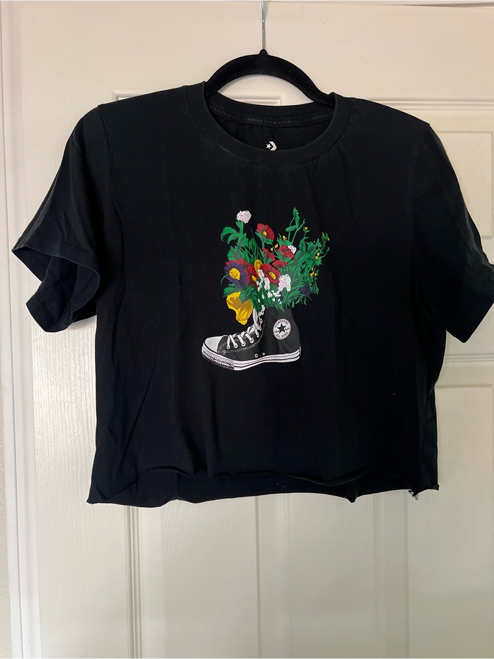 Converse Black Tee with Colorful Floral Sneaker Graphic